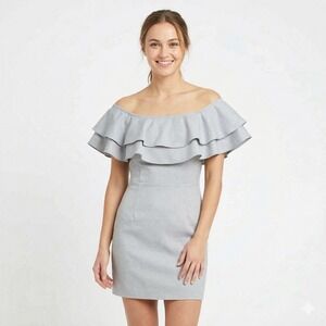 After Market Women's Size Small Grey Off the Shoulder Ruffle Chic Mini Dress NWT